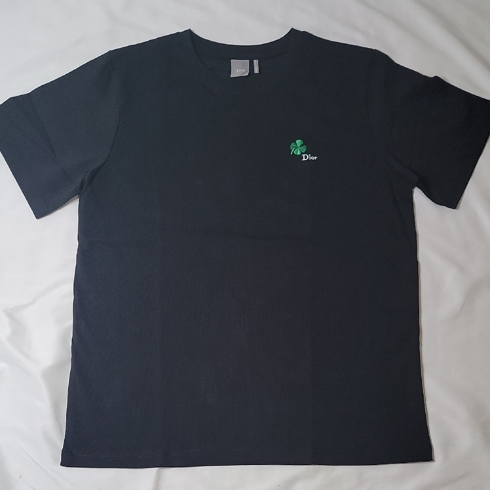 Dior Black Short-Sleeve Tee with Green Clover Motif